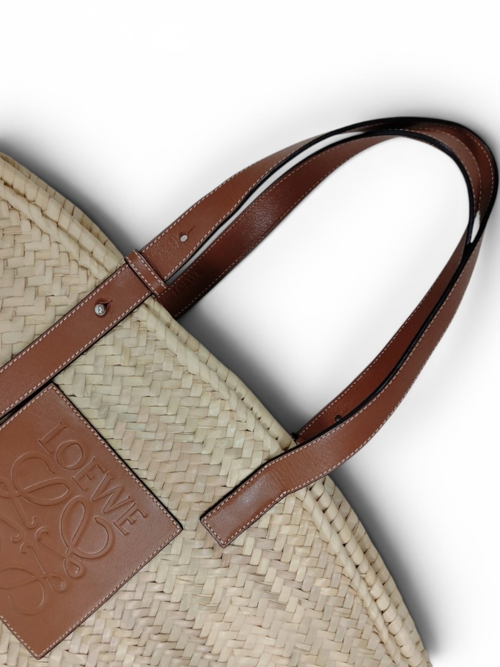 LOEWE Medium Basket Bag Palm Leaf & Calfskin Tan Brown Tote Spain - Picture 4 of 9